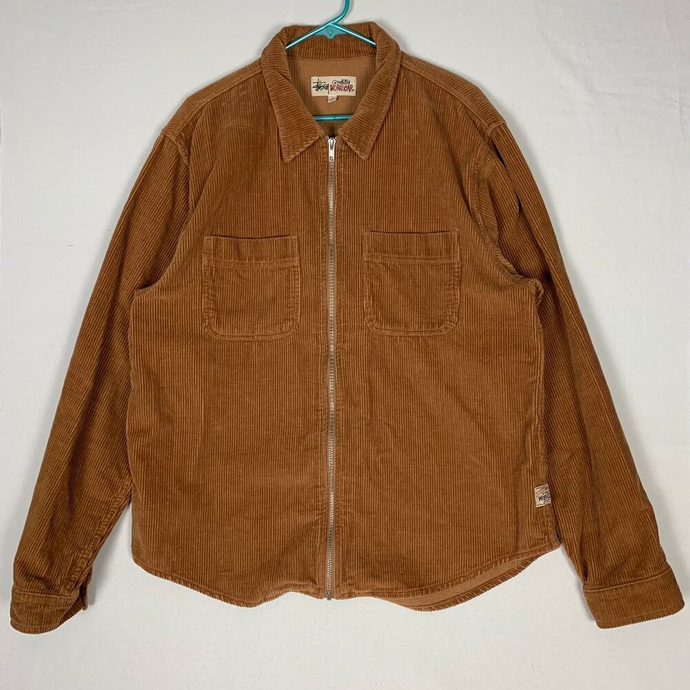 Stussy Workgear Men's Wide Wale Cord Full Zip Shirt Jacket Copper size Large